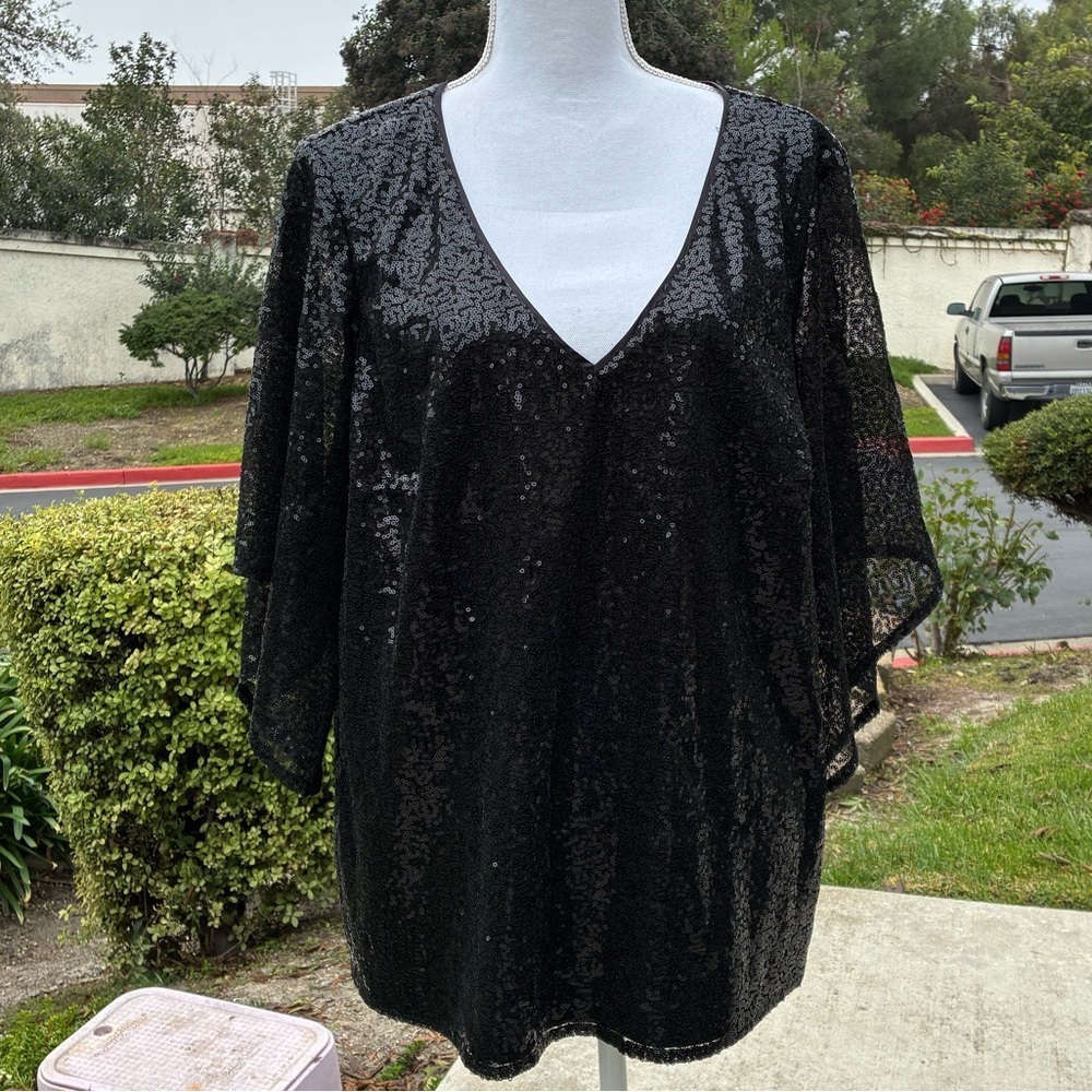 Roz & Ali Black Sequin Blouse 2X